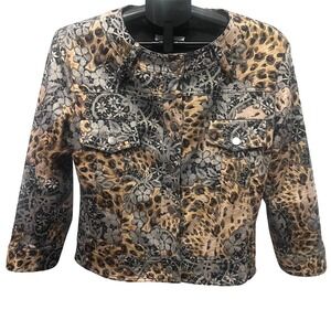 iMODE Paris Womens Leopard Floral Lace Cropped Jacket Brown Grey Size‎ 14 Button